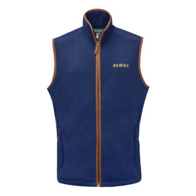 Blue CLAAS fleece gilet, front view