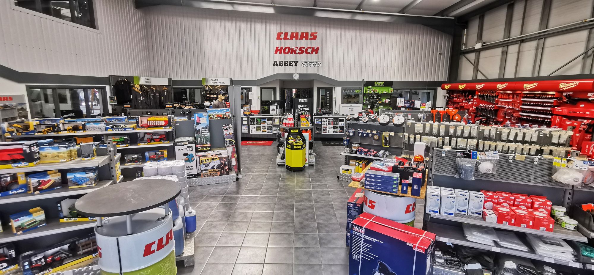 Inside the CLAAS Western shop with clothing and merchandise on display