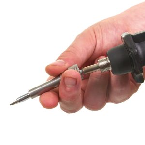Milwaukee M12 cordless soldering iron in use