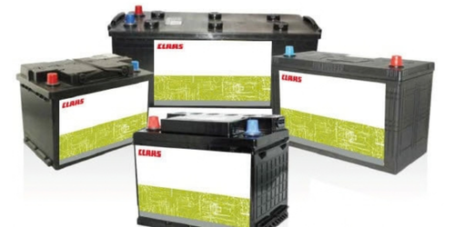 Range of batteries on display in the CLAAS Western parts department